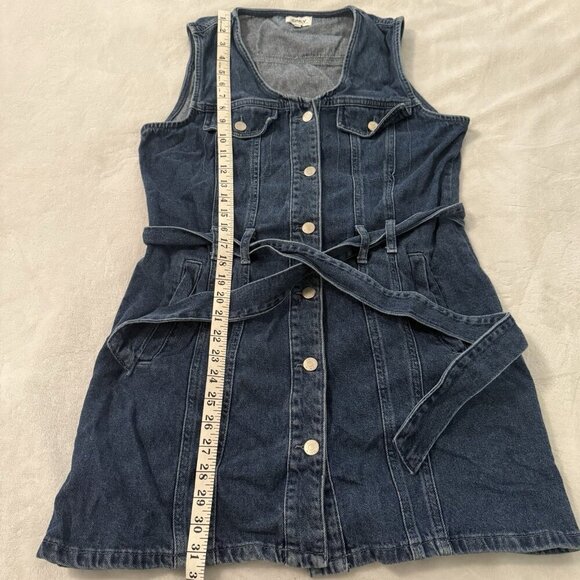Only Denim Blue Jean Size Large Sleeveless Belted Tank Dress 90s Classic - Picture 10 of 11